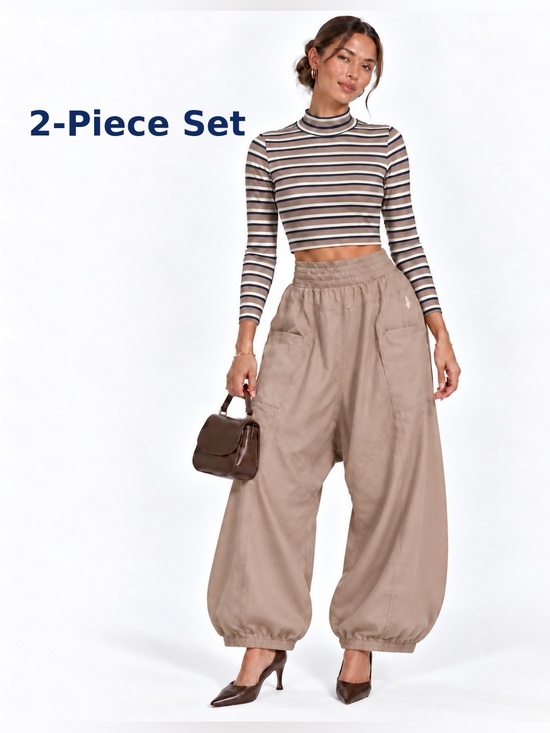 FP Movement by Free People Pants - FP Movement by Free People SZ M Tan/White/Navy Wide-Leg Joggers/Waist 31”-40”
